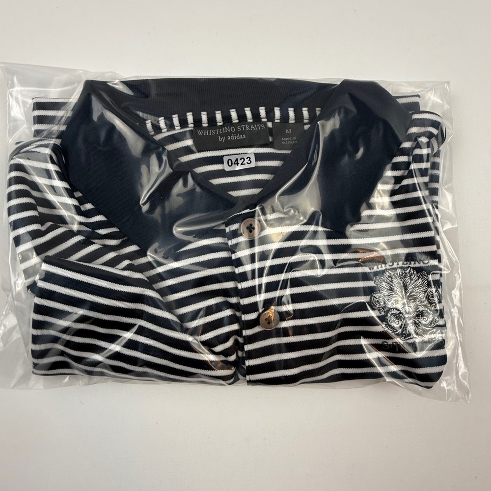 Adidas Whistling Straits Mens Navy Blue White Striped Golf Polo Shirt Size M - Picture 10 of 10